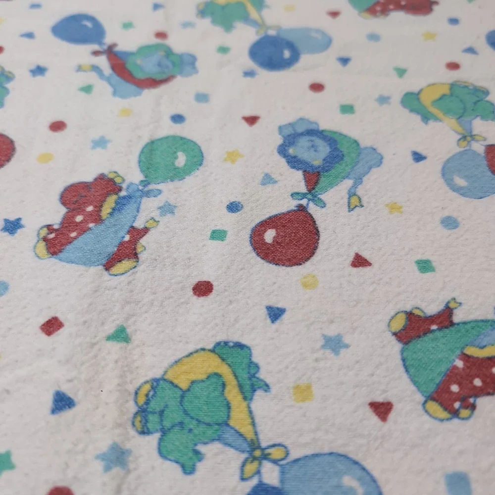Vintage Circus Receiving Blanket White Balloon Animals Lion Elephant‎ Cotton USA